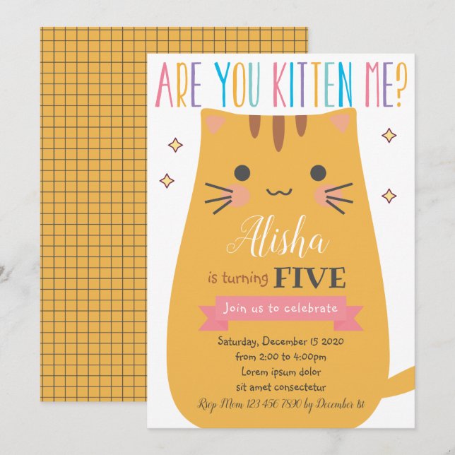 Invitación a cumpleaños de gato (Anverso / Reverso)