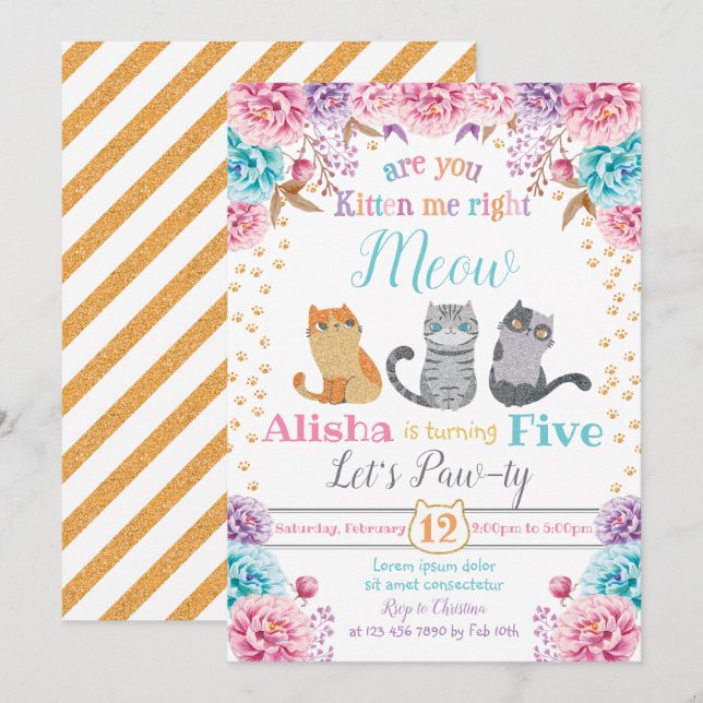 Invitación a cumpleaños de gato (Anverso / Reverso)