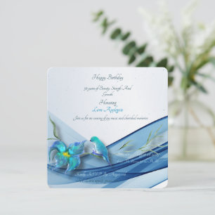 Invitación a cumpleaños de Hummingbird y ola azul