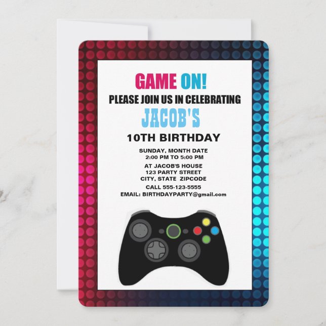 Invitación a cumpleaños de jugador de personalizab (Anverso)