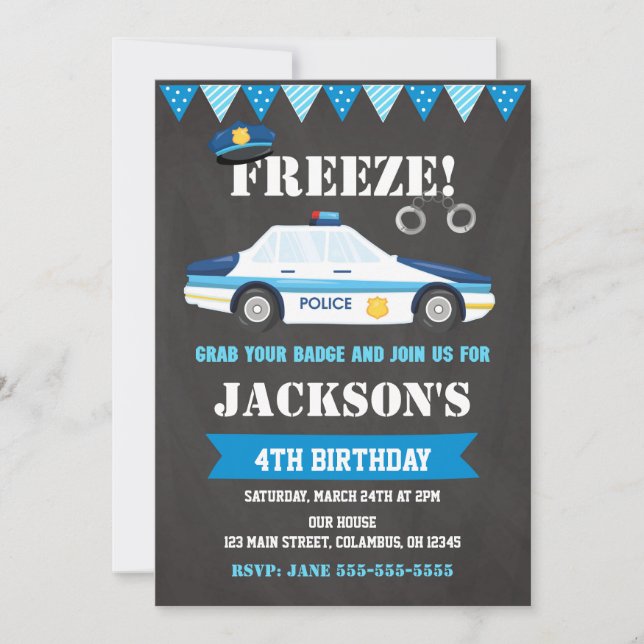 Invitación a cumpleaños de la policía invita a la  (Anverso)