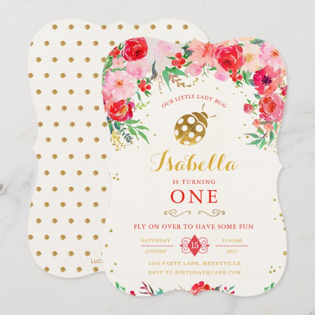Invitación a cumpleaños de LadyBug (Anverso / Reverso)