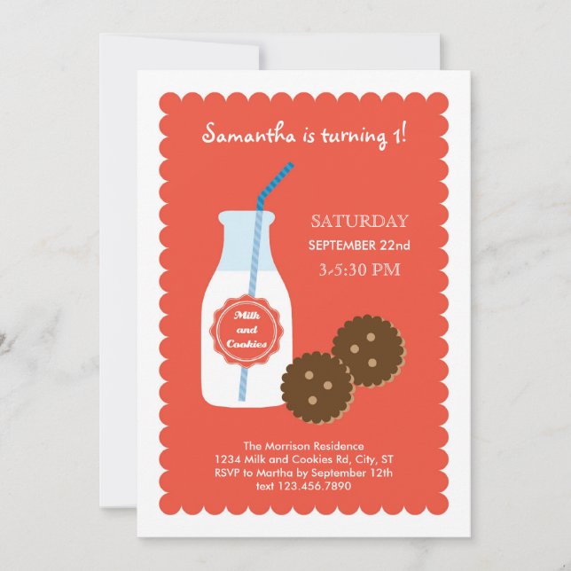 Invitación a cumpleaños de leche y galletas (Anverso)