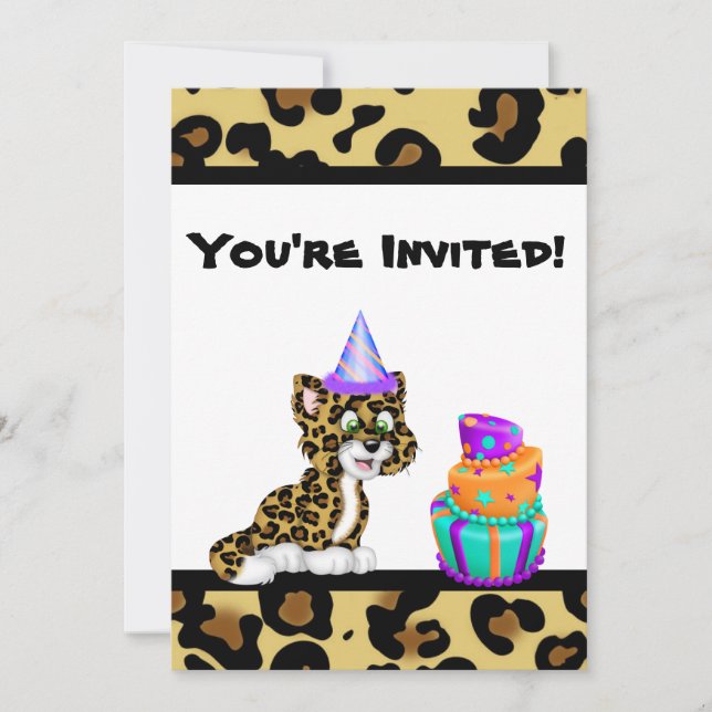 Invitación a cumpleaños de leopardo de impresión a (Anverso)