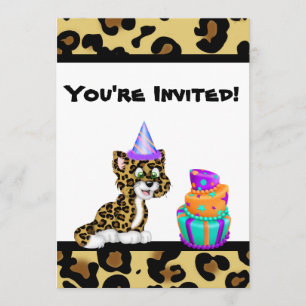Invitación a cumpleaños de leopardo de impresión a