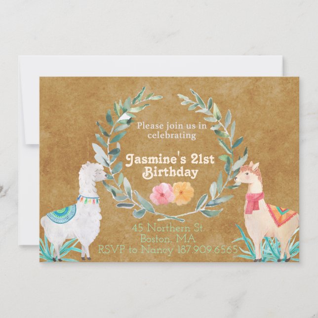 Invitación a cumpleaños de Llama (Anverso)