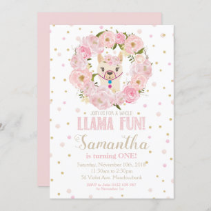 Invitación a cumpleaños de Llama Chica floral de R