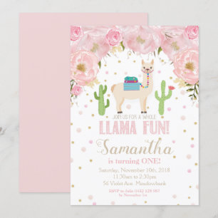 Invitación a cumpleaños de Llama Chica floral de R