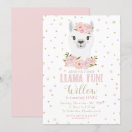 Invitación a cumpleaños de Llama Chica floral de R