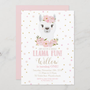 Invitación a cumpleaños de Llama Chica floral de R