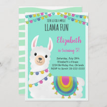 Invitación a cumpleaños de Llama completa verde di