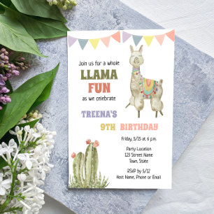 Invitación a cumpleaños de Llama Cute