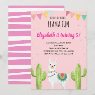 Invitación a cumpleaños de Llama Rosa