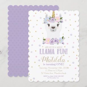 Invitación a cumpleaños de Llama Unicornio Floral 