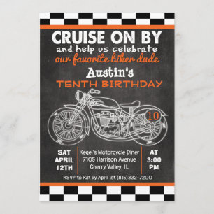 Invitación a cumpleaños de motocicleta para cualqu