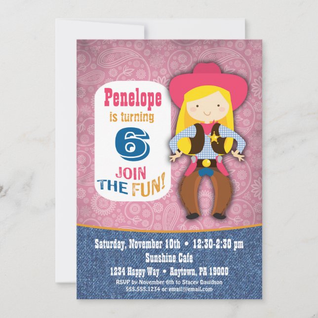 Invitación a cumpleaños de niña de vaca - Chicas n (Anverso)