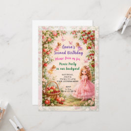 Invitación a cumpleaños de niña. Fiesta de picnic.