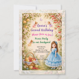 Invitación a cumpleaños de niña. Fiesta de picnic.