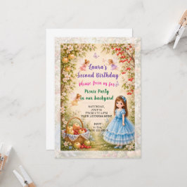 Invitación a cumpleaños de niña. Fiesta de picnic.