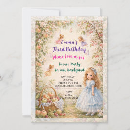 Invitación a cumpleaños de niña. Fiesta de picnic.