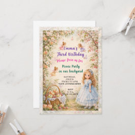 Invitación a cumpleaños de niña. Fiesta de picnic.