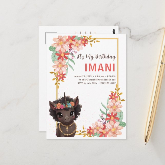 Invitación a cumpleaños de niños afroamericanos de (Anverso/Reverso In Situ)