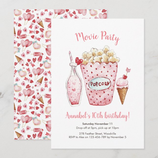 Invitación a cumpleaños de película (Anverso / Reverso)