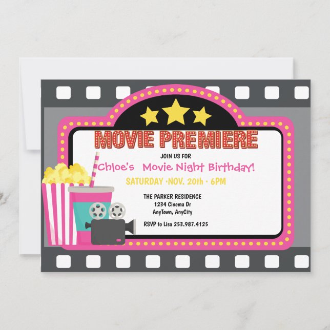 Invitación a cumpleaños de película (Anverso)
