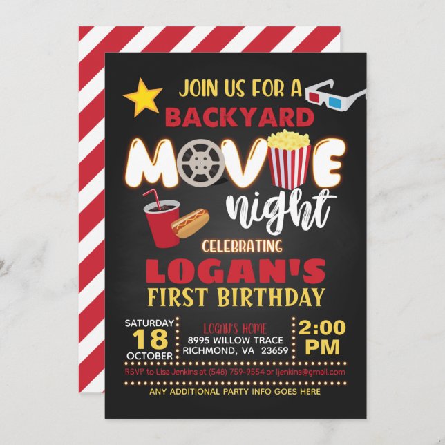Invitación a cumpleaños de película (Anverso / Reverso)