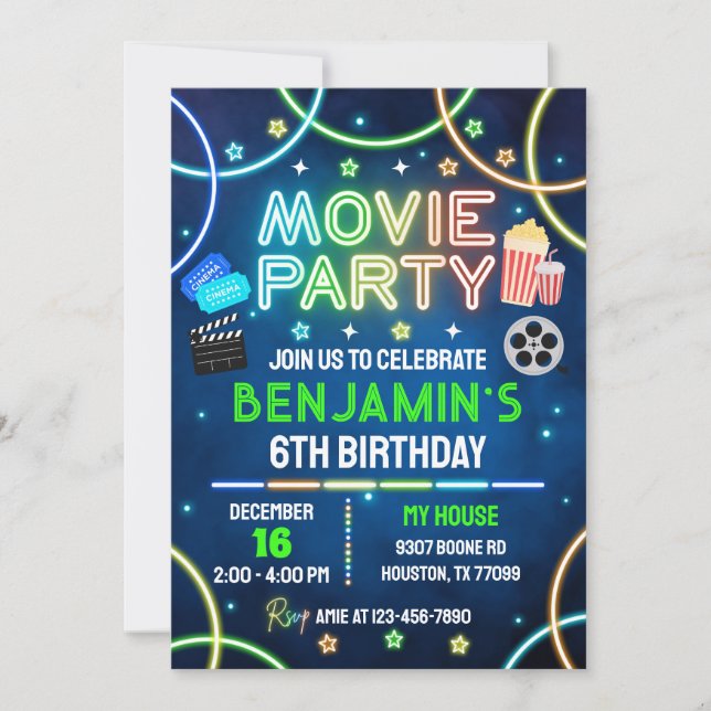 Invitación a cumpleaños de película, película (Anverso)