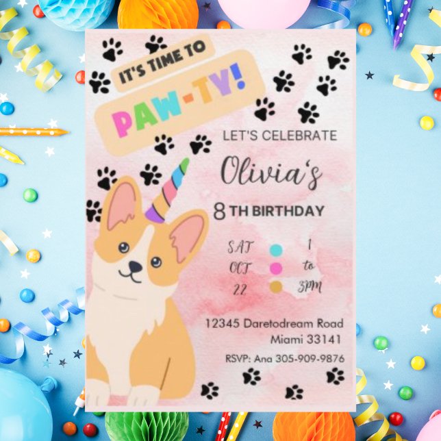 Invitación a cumpleaños de perro con cachorro de C (Subido por el creador)
