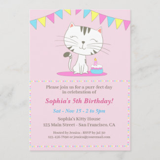 Invitación a cumpleaños de Personalizado de gato l