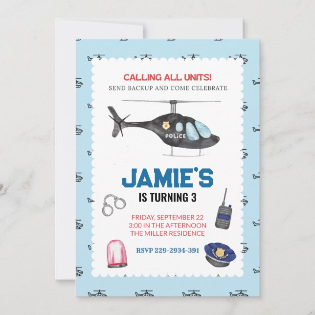 Invitación a cumpleaños de policía (Anverso)