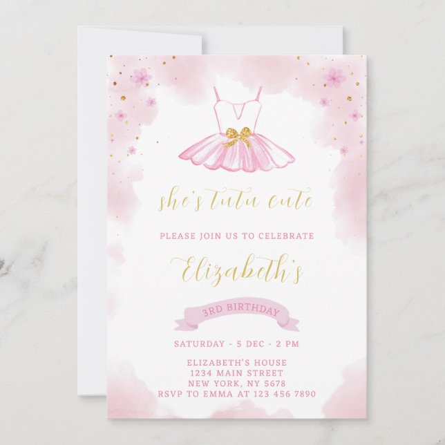 Invitación a cumpleaños de purpurina Ballerina (Anverso)