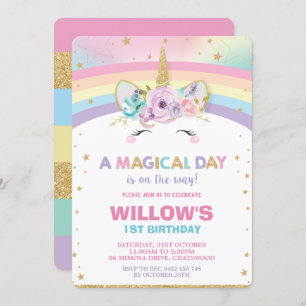 Invitación a cumpleaños de Rainbow Unicorn