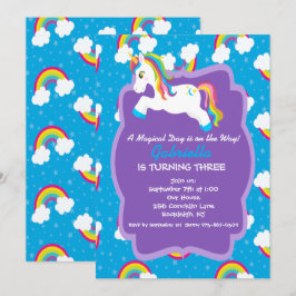 Invitación a cumpleaños de Rainbow Unicorn brillan