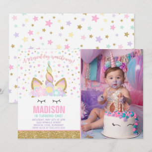 Invitación a cumpleaños de Rainbow Unicorn Gold Ro