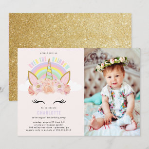 Invitación a cumpleaños de Rainbow Unicorn Gold Ro
