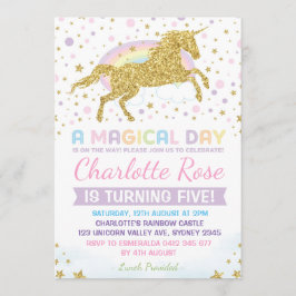 Invitación a cumpleaños de Rainbow Unicorn invita
