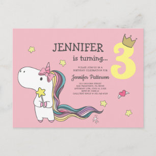 Invitación a cumpleaños de Rainbow Unicorn Stars