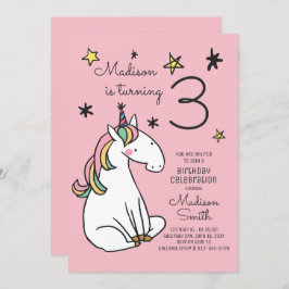 Invitación a cumpleaños de Rainbow Unicorn Stars