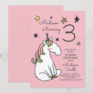 Invitación a cumpleaños de Rainbow Unicorn Stars