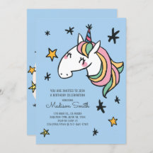 Invitación a cumpleaños de Rainbow Unicorn Stars