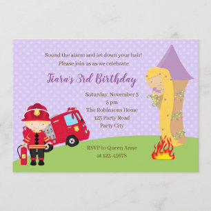 Invitación a cumpleaños de Rapunzel y bombero