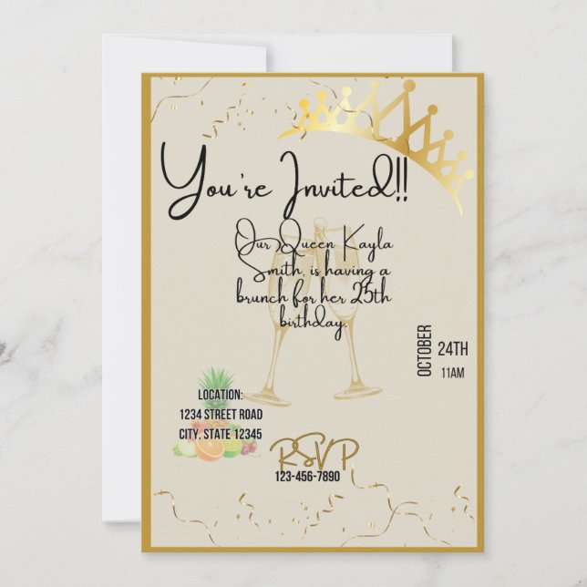 Invitación a cumpleaños de Reina (Anverso)