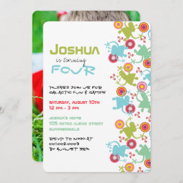 Invitación a cumpleaños de retro Groovy Aliens par