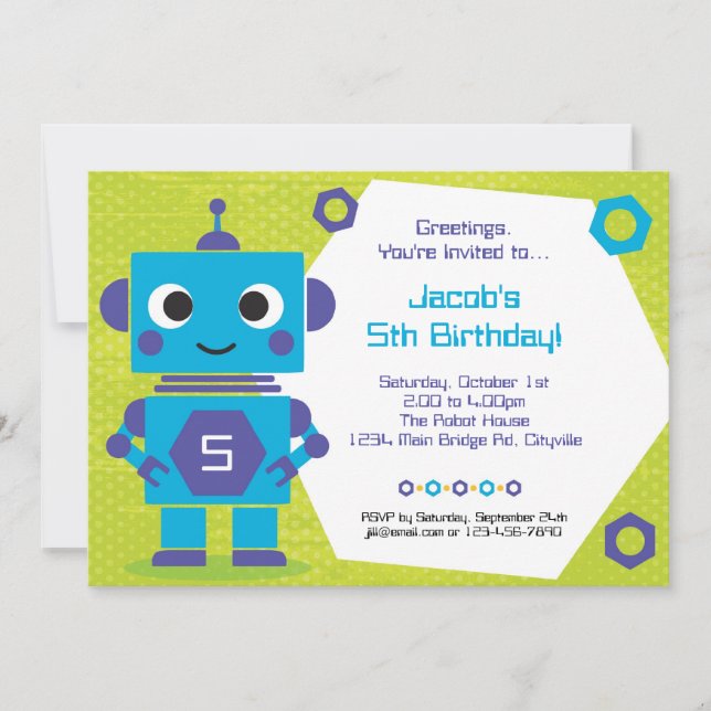 Invitación a cumpleaños de Robot (Anverso)