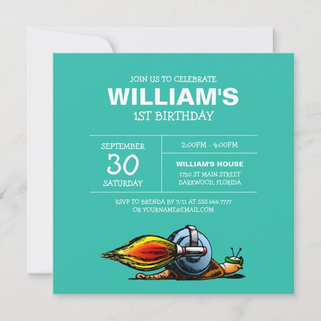 Invitación a cumpleaños de Rocket Snail (Anverso)