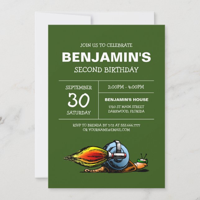 Invitación a cumpleaños de Rocket Snail (Anverso)