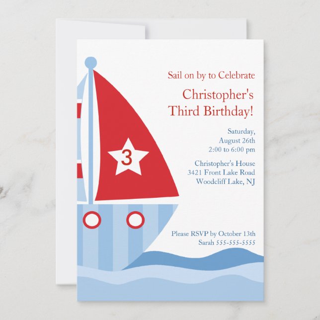 Invitación a cumpleaños de SAILBOAT (Anverso)